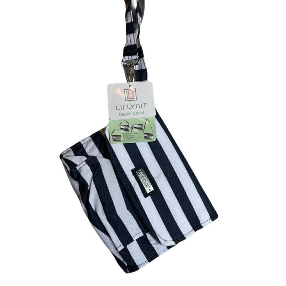NWT Lillybit by Demdaco Diaper Clutch Bag Tote Purse Changing Pad Blue Striped
